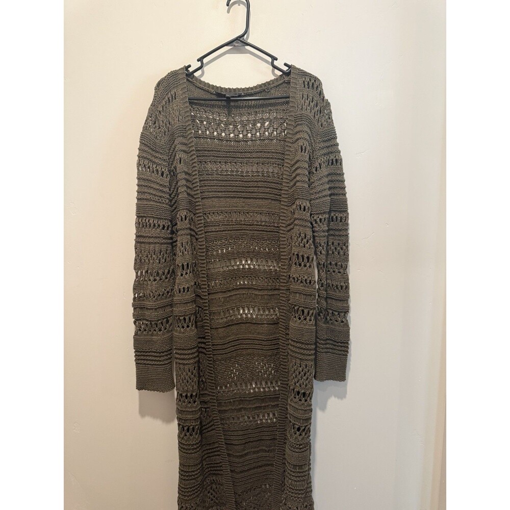 BCBG Max Azria Green Loose Knit Long Duster Cardigan, Size M
